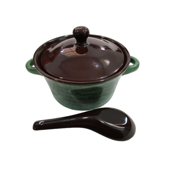 Irish Blessing Covered Soup Stew Bowl Handles Ceramic Spoon New No Box Jozie B - Picture 11 of 15